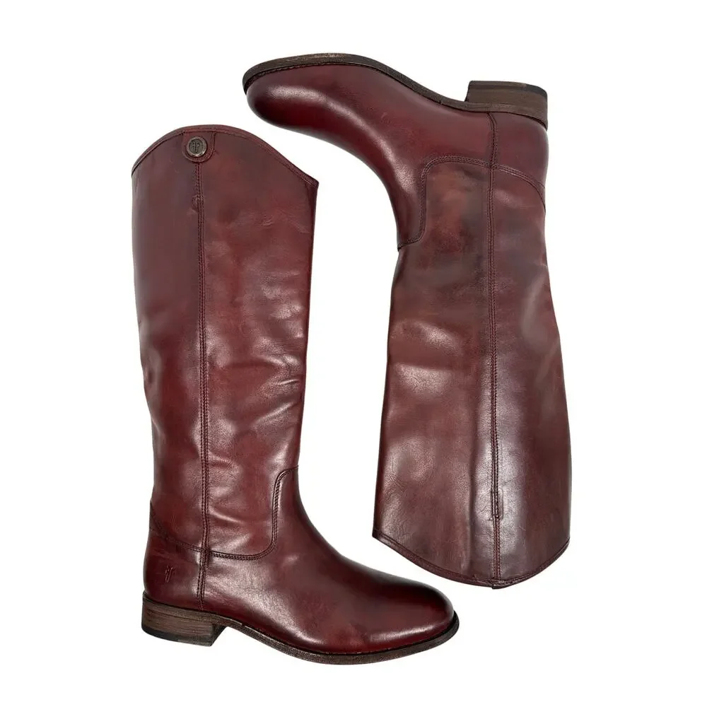 Frye Melissa ButtonTall Boots‎ Womens 8 Mahogany Vintage Leather Pull On